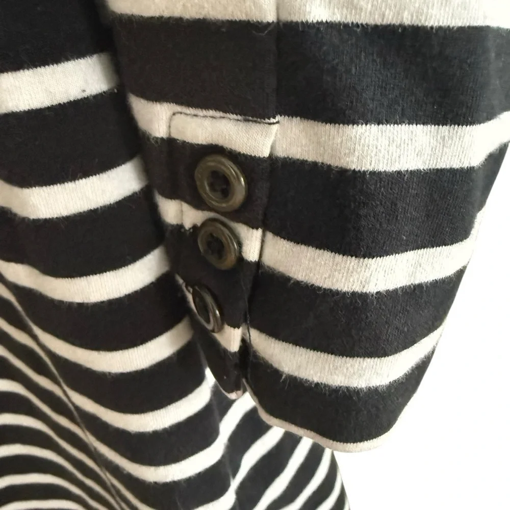 Old Navy XL Black White Striped Knit Dress 3/4 Sleeve Casual Stretch Midi